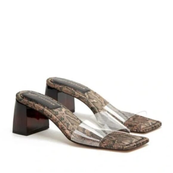 Good American Shoes - GOOD AMERICAN Block Heel Slide Sandal In Desert Snake NEW NIB 10